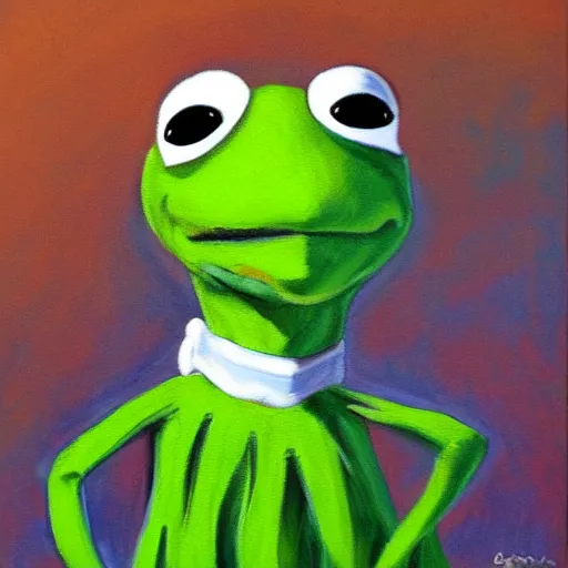 Image similar to painting of kermit in the style of margaret keane.