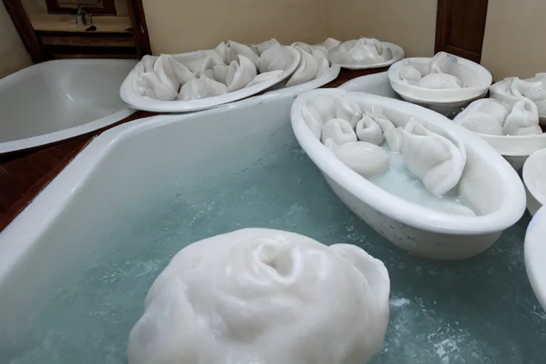 Image similar to a giant bathtub filled to the brim with pelmeni