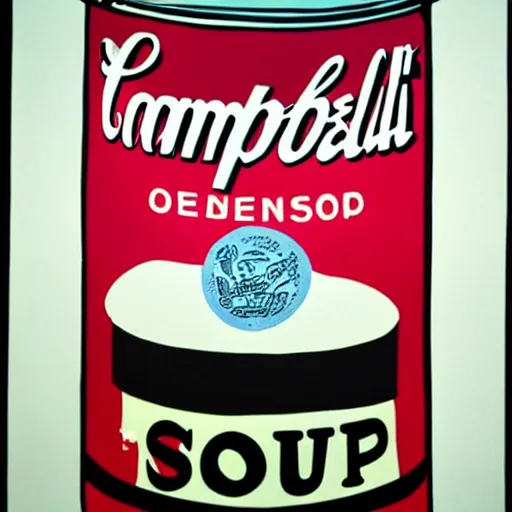 Image similar to andy warhol's campbell's soup painting by Roy Lichtenstein