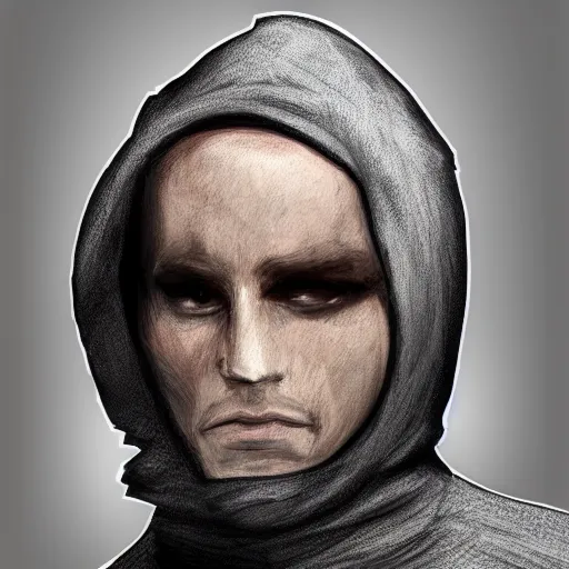Image similar to a highly detailed headshot portrait of a man wearing a balaclava with a hoodie, concept art