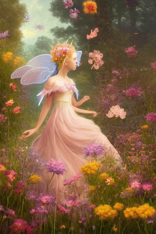 Image similar to a beautiful digital illustration painting fairy princess among the flowers by benoit b. mandelbrot, steven belledin, martin johnson heade, lee madgwick, caspar david friedrich, and david rios ferreira. 8 k resolution trending on artstation concept art digital illustration