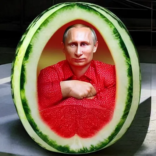 Prompt: vladimir putin inside a watermelon,