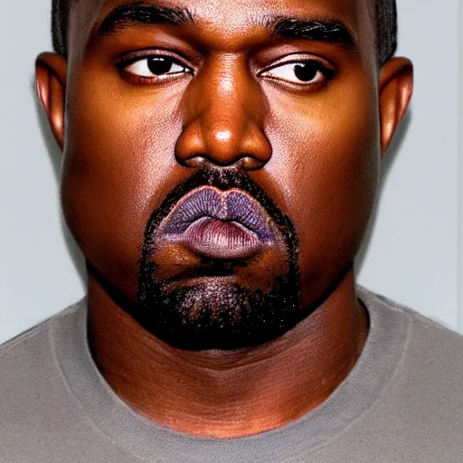 Image similar to kayne west starring at the camera, neutral face, wide, low quality close up