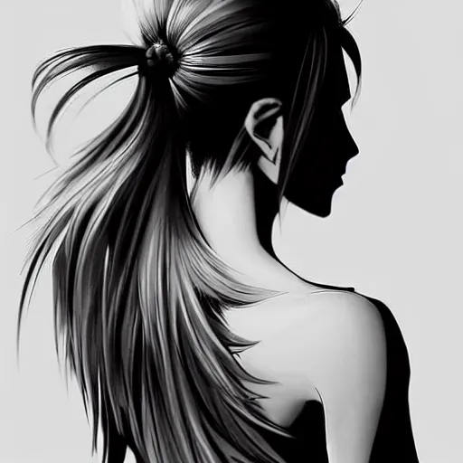 Image similar to beautiful long hairstyle, pinterest hair picture, back of the hair, long In style of Yoji Shinkawa and Hyung-tae Kim, concept art, highly detailed-H 704