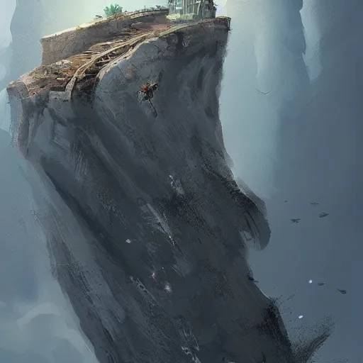 Prompt: sci fi house on a cliff above the coast, digital painting by Angrymikko, warm lighting, concept art