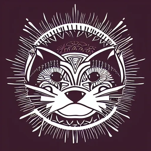 Image similar to tattoo sketch of a cat hugging the sun, on a canva, polynesian style, ornamental, line art, vector,