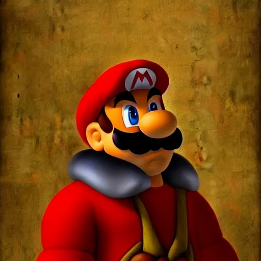 Image similar to a beautiful portrait of super - mario!!!!!! renaissance painting by da vinci featured on artstation