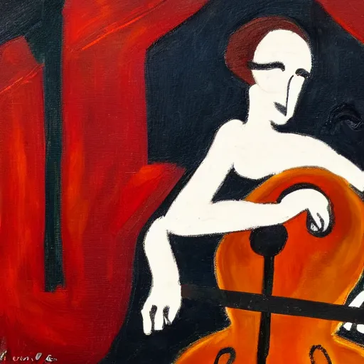 Image similar to woman playing a cello, stuckism art style,