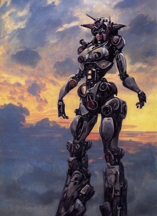 Prompt: biblical mecha daemonic slim fit female, dynamic pose, in clouds over a city, sunset, big eyes, portrait by mikhail vrubel, studio lighting, muted colors, by frank frazetta, extreme detail, reflections, trending on artstation, 8 k