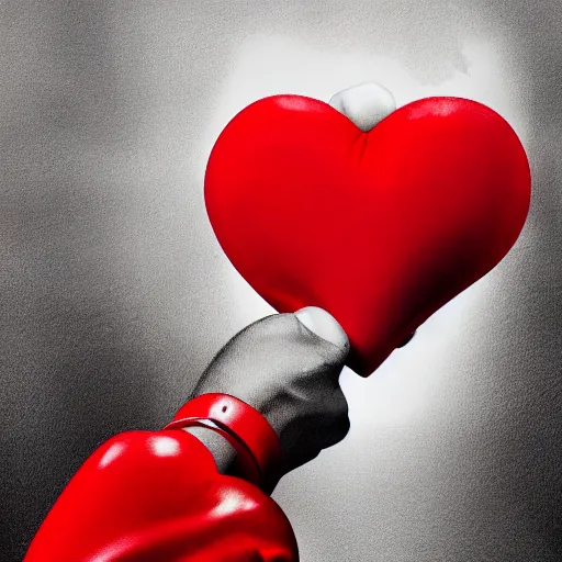 Image similar to album art of a white hand holding a red grenade shaped like a heart by chris bilheimer, surreal, illustrated, 8 k