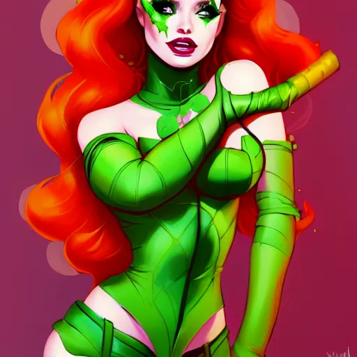 Image similar to portrait of Madelaine Petsch as Poison Ivy, art by lois van baarle and loish and ross tran and rossdraws and sam yang and samdoesarts and artgerm, middle shot, digital art, highly detailed, intricate, sharp focus, Trending on Artstation HQ, deviantart, unreal engine 5, 4K UHD image