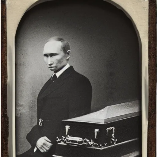 Image similar to Putin lies in a coffin. Daguerrotype