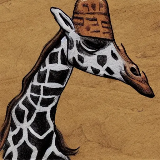 Image similar to giraffe dressed as a pirate on a wooden ship, hand drawn hyperreal hd
