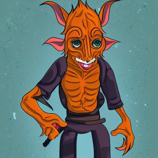 Image similar to portrait of a goblin, single subject, illustration, cartoon, comic, anime, vector art, simple background