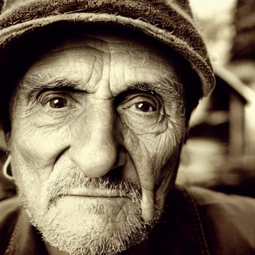 Prompt: portrait, extreme close up, sepia, beautiful light - dennis hopper, stares at the camera, night sky, stars, bruce gilden, leica s, fuji 8 0 0, grainy, low light