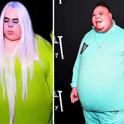 Prompt: morbidly obese billie eilish transforming into a hulk