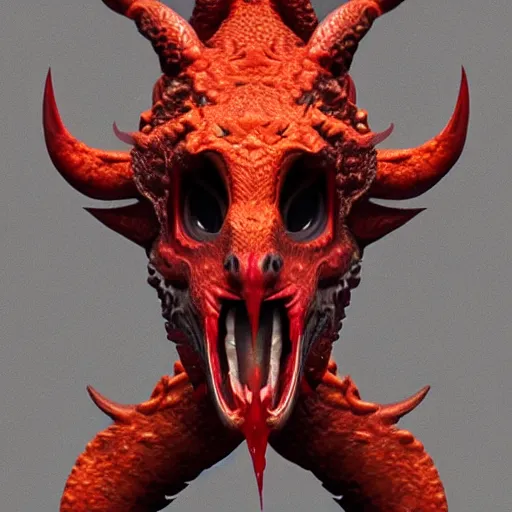 Image similar to a golden dragon with blood red horns breathing black fire, concept art by jason a. engle, featured on zbrush central, photorealism, zbrush, lovecraftian, hard surface modeling