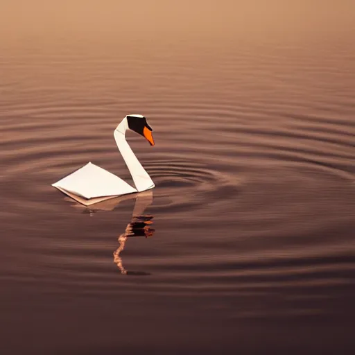 Image similar to origami swan floating on dark water