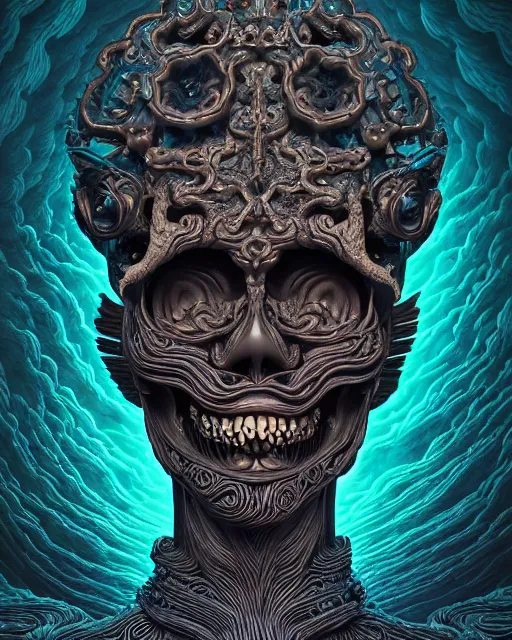 Prompt: 3 d ornate carved dark junji ito with profile portrait, sigma 5 0 0 mm f / 5. beautiful intricate highly detailed quetzalcoatl skull. bioluminescent, plasma, lava, ice, water, wind, creature, thunderstorm! artwork by tooth wu and wlop and beeple and greg rutkowski, 8 k trending on artstation