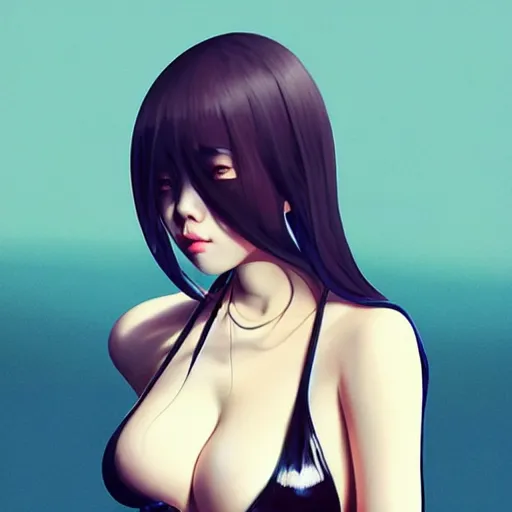 Image similar to a beautiful young korean kpop star billie eilish lucy liu alluring instagram model in elaborate latex bikini tank top, tank top made from latex demon faces, by guweiz and wlop and ilya kuvshinov and artgerm and, aesthetic, gorgeous, stunning, alluring, attractive, artstation, deviantart, pinterest, digital art