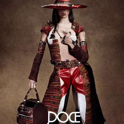 Image similar to dolce & gabbana campaign featuring jar jar binks as a female cowgirl, long eyeslashes, huge juicy lips, big seductive eyes, shot by mario testino, realistic vfx simulation