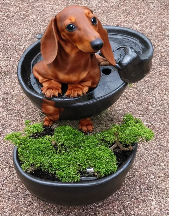 Image similar to Dachshund growing from a bonsai pot