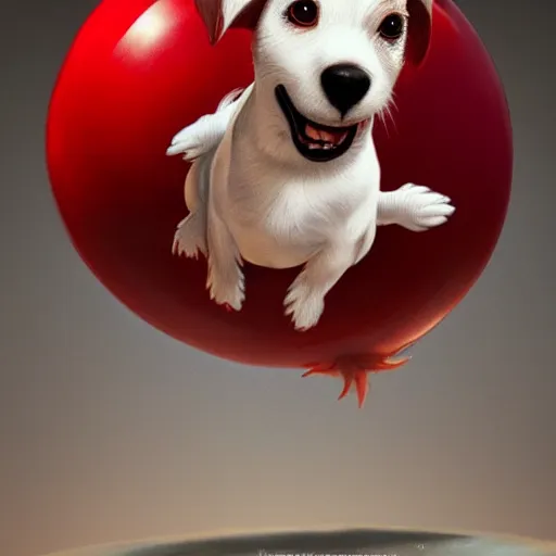 Prompt: adorable jack russel terrier jumping over a red exercise ball, fantasy art, artstation character design contest winner, trending on cgsociety, concept art, speedpaint, beautiful digital art, jesper ejsing, james jean, justin gerard, fenghua zhong, makoto shinkai, highly detailed