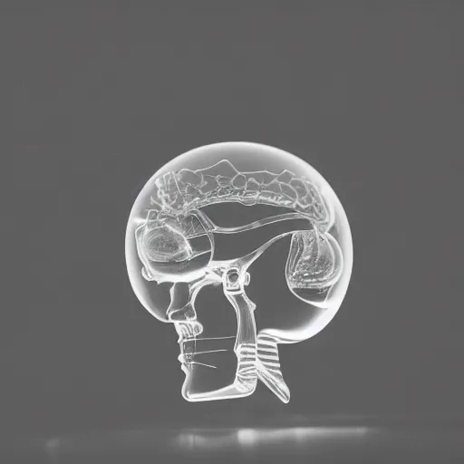 Prompt: photo, closeup of a glass brain made of glass, 5 0 mm f / 1. 4, low key lighting