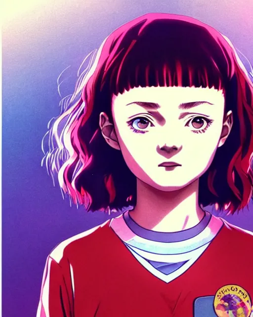 Image similar to Anime as Sadie Sink playing Eleven from Stranger Things || cute-fine-face, pretty face, realistic shaded Perfect face, fine details. Anime. realistic shaded lighting poster by Ilya Kuvshinov katsuhiro otomo ghost-in-the-shell, magali villeneuve, artgerm, Jeremy Lipkin and Michael Garmash and Rob Rey as Eleven in Hawkins Lab cute smile