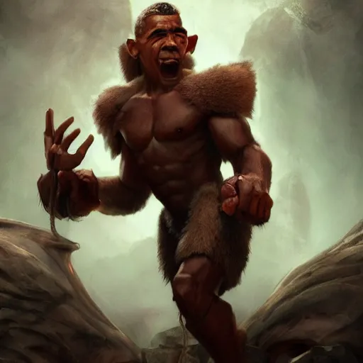 Image similar to barack obama as a guardian troll, dynamic lighting, photorealistic dark fantasy concept art, trending on artstation, stunning visuals, creative, cinematic, ultra detailed