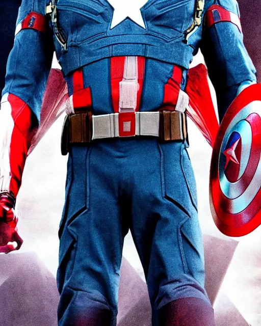 Image similar to film still close - up shot of alan partridge as captain america from the movie captain america : the first avenger. photographic, photography