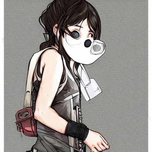 Image similar to medium shot portrait of a girl wearing a gas mask, drawn by WLOP, by Avetetsuya Studios, attractive character, colored sketch anime manga panel, trending on Artstation