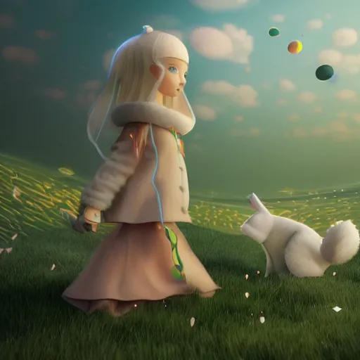 Prompt: neverending story by Chiho Aoshima as 3d render, octane render , raytracing, reflections