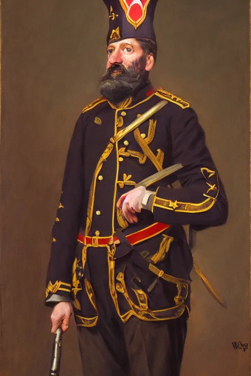 Image similar to full body portrait of the dictator of the washington wizards, 1 8 8 9, in full military garb, oil on canvas by william sidney mount, trending on artstation