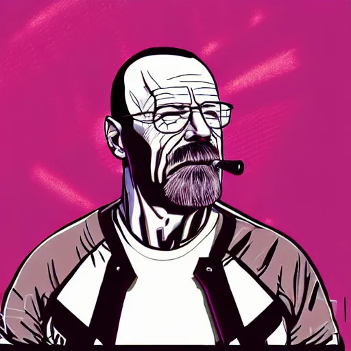 Prompt: Synthwave digital art of Walter White eating Captain America themed cake