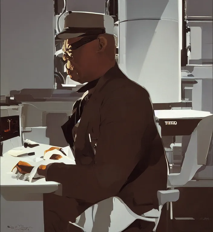 Image similar to Stephen McKinley Henderson as Thufir Hawat mentat human computer painted by Syd Mead