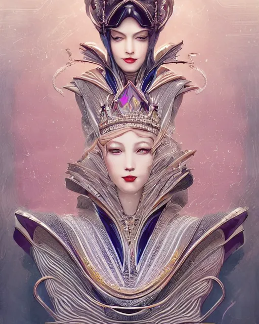 Prompt: portrait of a queen, art deco style, beautiful, elegant, mesmerizing, concept art, highly detailed, smooth, fantastical, artstation, trending, sana takeda, ayami kojima, shinichi sakamoto