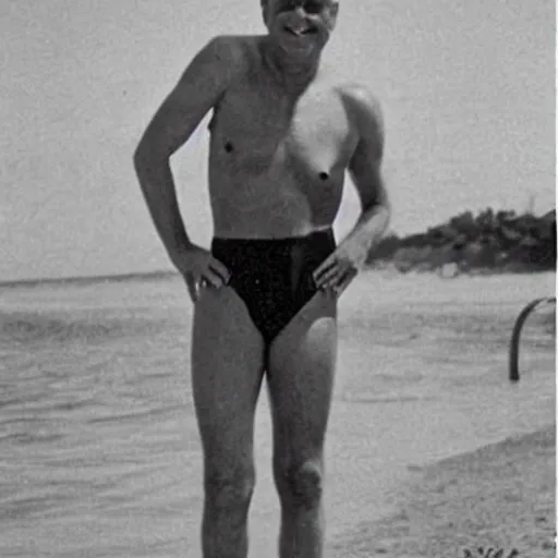 Prompt: donald trump wearing an old fashion bathing suit swimsuit, 1 9 2 0 s