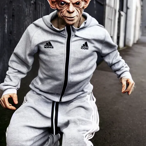 Prompt: gollum in adidas tracksuit