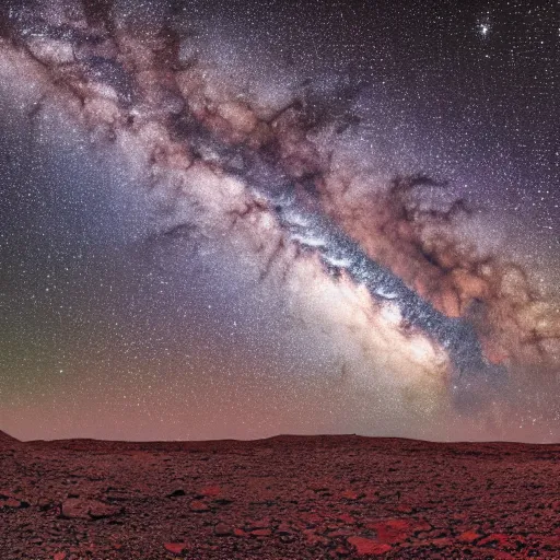 Image similar to Milky Way as seen in the night sky from the surface of an alien planet located in a different part of the galaxy, NASA true color 8k image, high detail