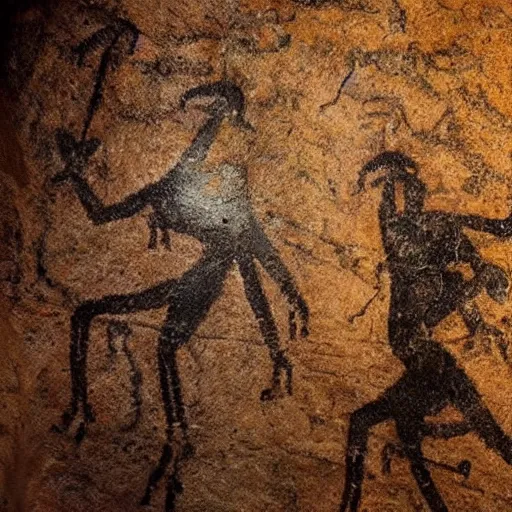 Prompt: ancient cave painting resembling modern stuff, detailed, cinematic composition, smooth, realistic