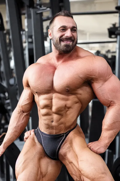 Image similar to a pug with giga chad hyper muscular super masculine body builder physique, we see them from head to toe, extremely exaggerated omega chad muscles, high resolution photo