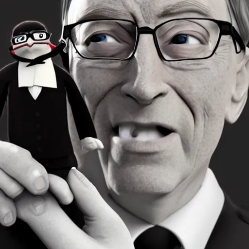 Prompt: Linux Tux strangling Bill Gates, 8k ultra HD, realistic 3D render, CGsociety, Artstation trending, CGI, choking Bill Gates, stranglehold