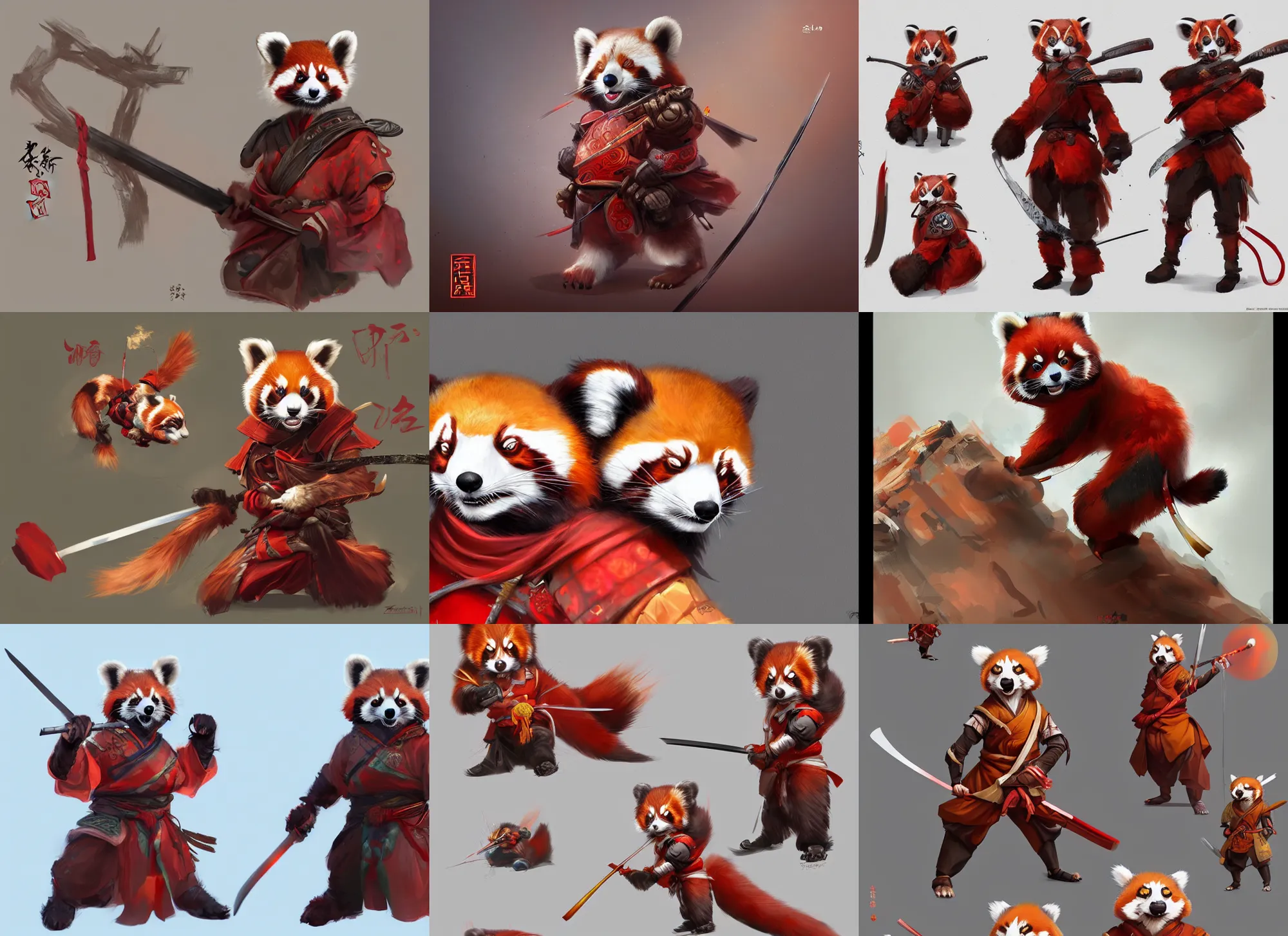 Prompt: detailed concept art of a chinese anthropomorphic red panda anthro samurai character by patryk stefaniak, darek zabrocki artstation,