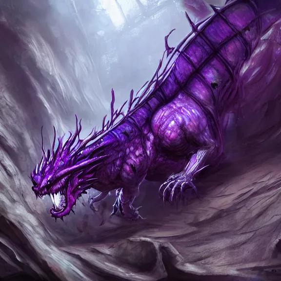 Prompt: inside a cavernous stomach, the walls purple and pulsing, acid pooling on the floor, digesting a small dragon, food pov, micro pov, digital art, pov furry art, anthro art, furry, warframe infested art, high quality, 8k 3D realistic, macro art, micro art, Furaffinity, Deviantart, Eka's Portal, G6