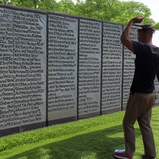 Image similar to mario dabbing, vietnam memorial background