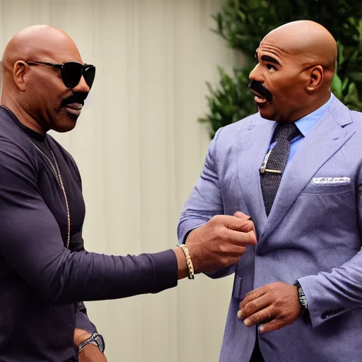 Image similar to rapper steve harvey meeting small steve harvey inside a jar