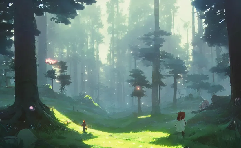 Image similar to fantasy forest with ancient old technology, cory loftis, james gilleard, atey ghailan, makoto shinkai, goro fujita, studio ghibli, rim light, exquisite lighting, clear focus, very coherent, plain background, soft painting