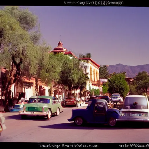 Prompt: photo, tlaquepaque, traffic jam, kodak ektachrome 1 2 0,