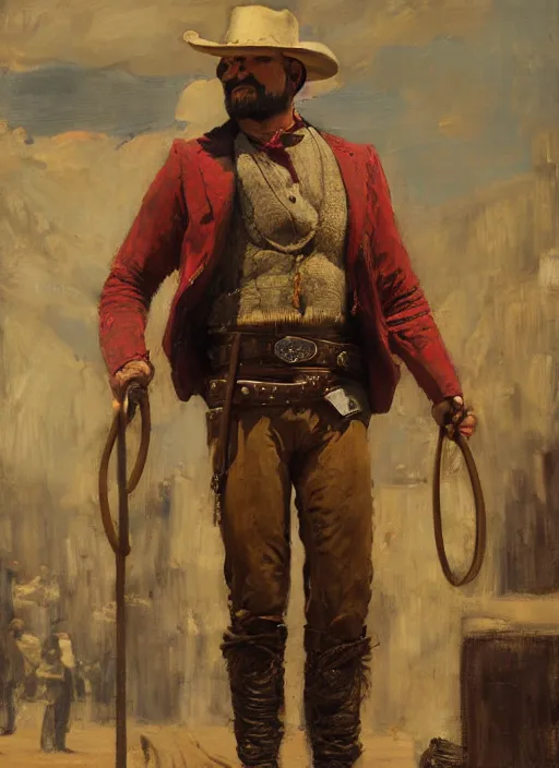 Image similar to Old west circus strongman (rdr2). Iranian orientalist portrait by john william waterhouse and Edwin Longsden Long and Theodore Ralli and Nasreddine Dinet, oil on canvas. Cinematic, hyper realism, realistic proportions, dramatic lighting, high detail 4k